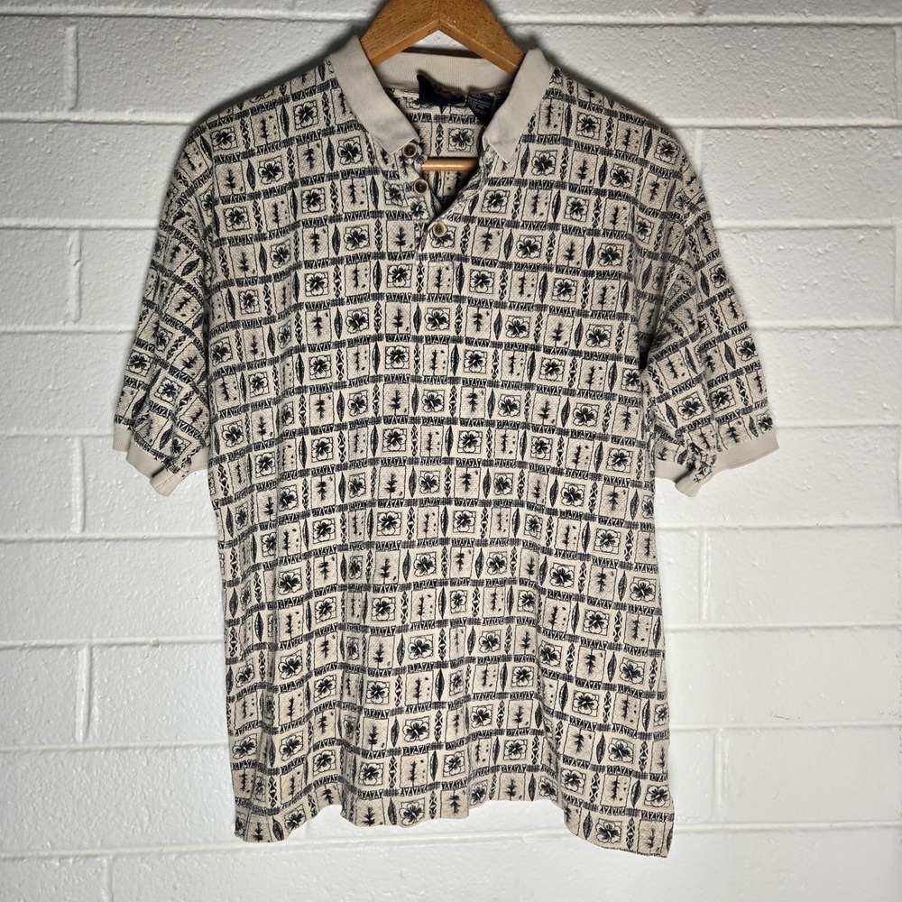 Vtg Op Sport Mens Polo Shirt Check Tropical Floral Large 90s Y2K Resort Preppy